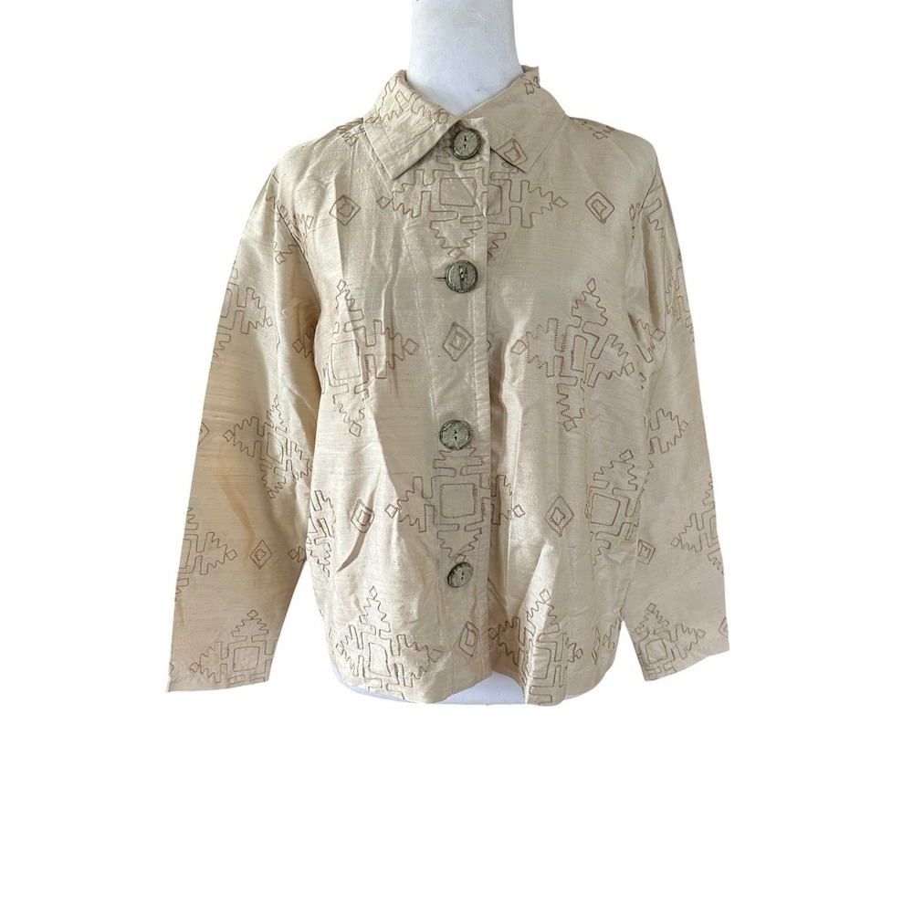 Chicos Design Silk Unlined Light Weight Jacket Embroidered SZ S
